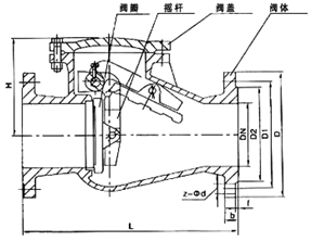 H44T旋啟式止回閥結構示意圖